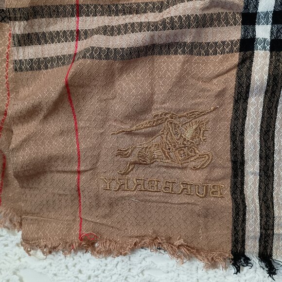 Authentic Burberry Neck Scarf 100% Cashmere Novacheck Plaid Tan Camel Rectangle - Picture 7 of 7
